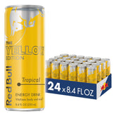 Red Bull Yellow Edition frente de lata mostrando diseño tropical y refresco inmediato