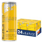 Red Bull Yellow Edition lata frontal mostrando sabor tropical y energía