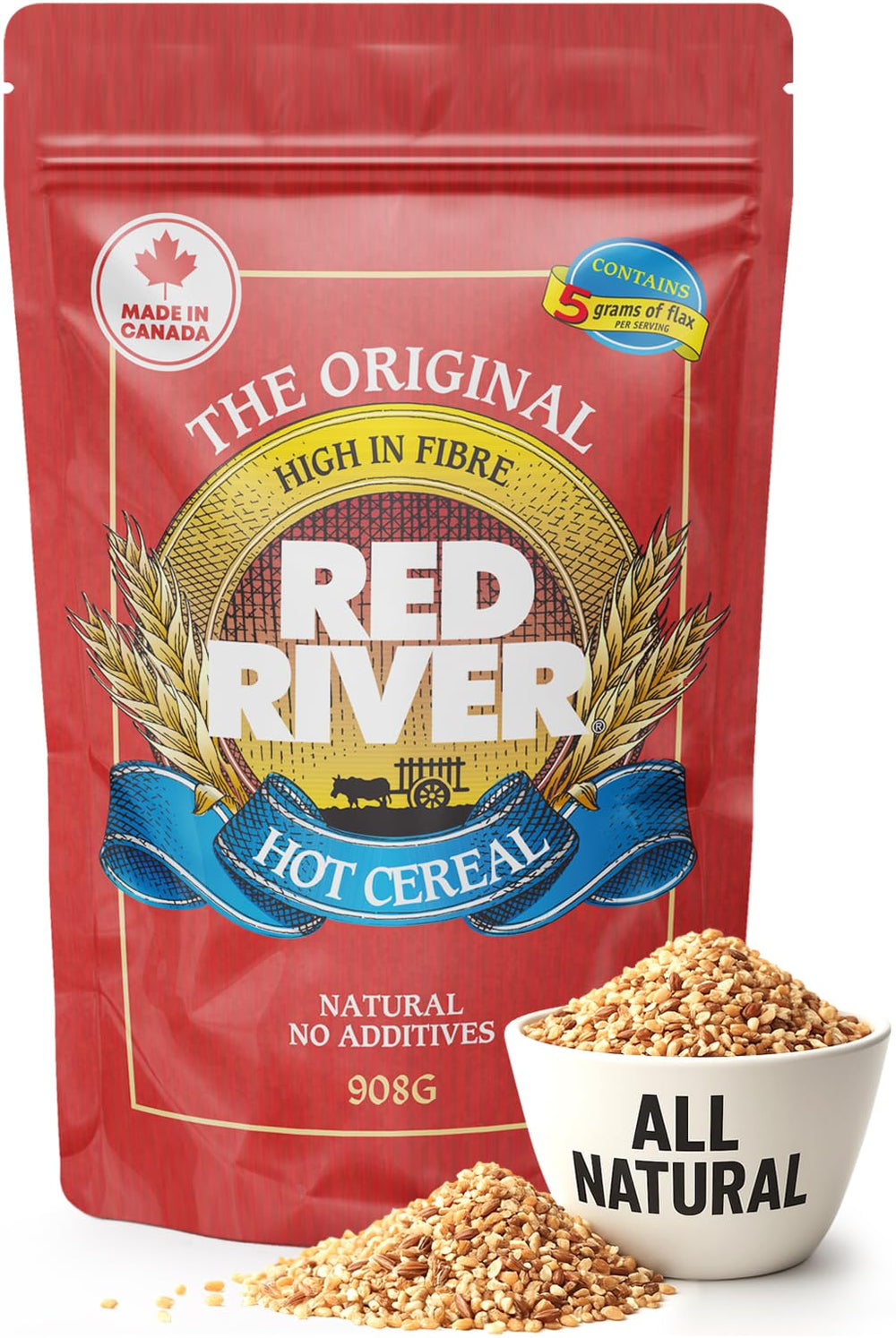 Red River empaque frontal mostrando tamaño y conveniencia para despensa