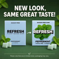 Refresh Gum primer plano de la textura del chicle resaltando base vegetal