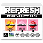 Refresh imagen frontal del pack mostrando seis sabores, atrayente y práctico