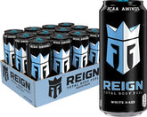REIGN lata frontal White Haze mostrando diseño y tamaño portable