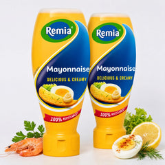 Remia mayonesa pack frontal mostrando las dos botellas para uso familiar