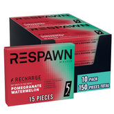 RESPAWN frontal del paquete mostrando sabor granada y sandía, beneficio: fácil identificación