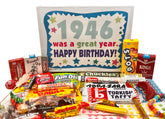 RETRO CANDY YUM caja 1946 vista frontal con mensaje de cumpleaños