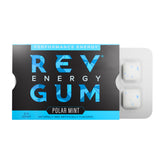 REV chicle energético frontal del paquete mostrando cantidad y sabor Polar Mint