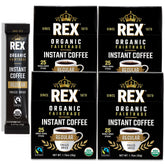 Rex Coffee frontal del embalaje mostrando cantidad y diseño, conveniencia inmediata