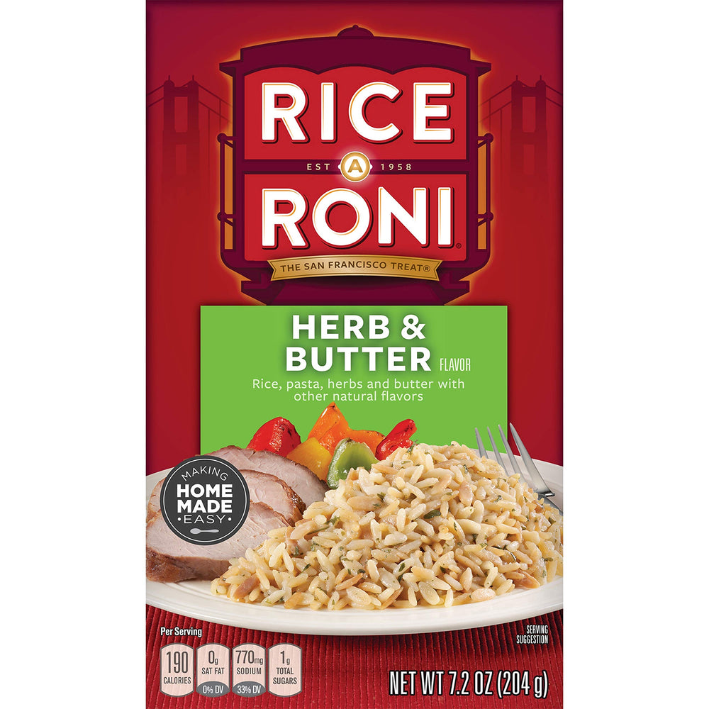 Rice-A-Roni paquete frontal mostrando la caja y conveniencia