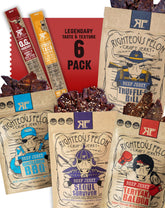 Righteous Felon empaque frontal mostrando seis beef sticks, ideal para regalar