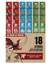 Righteous Felon empaque frontal mostrando 18 palitos y sabor