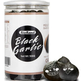 RioRand ajo negro frente del envase, presenta tamaño y conveniencia