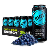 RIOT Energy lata frontal Berry muestra sabor natural y energía limpia