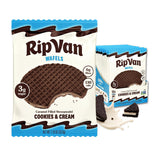 Rip Van Wafels empaque frontal mostrando 12 unidades y beneficios saludables