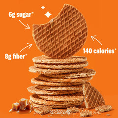 Rip Van Wafels primer plano relleno de caramelo y vainilla con textura apetitosa
