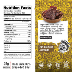 RIPPED JERKY primer plano de textura de carne que destaca ternura y sabor