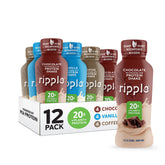 Ripple frontal del pack variado mostrando diseño de botella y beneficio proteína vegetal