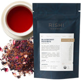 Rishi Tea vista frontal del paquete mostrando la mezcla orgánica y etiquetas