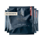 Rishi Tea paquete frontal mostrando 50 sachets y beneficios orgánicos