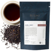 Rishi Tea frasco frontal con etiqueta elegante y fácil identificación del producto