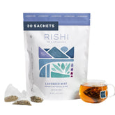 Rishi Tea frente del empaque mostrando 30 sachets, conveniencia diaria