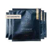 Rishi Tea paquete frontal mostrando 50 saquitos y beneficio de conveniencia