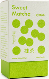 Rishi Tea envase frontal del Sweet Matcha mostrando marca y tamaño 4oz, conveniencia inmediata