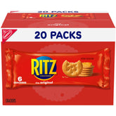 RITZ caja frontal mostrando 20 paquetes, conveniencia para despensa