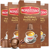 Roastesso cápsula frente del paquete que muestra el empaque y conveniencia