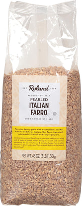 Roland Foods empaque frontal del farro perlado mostrando contenido y tamaño