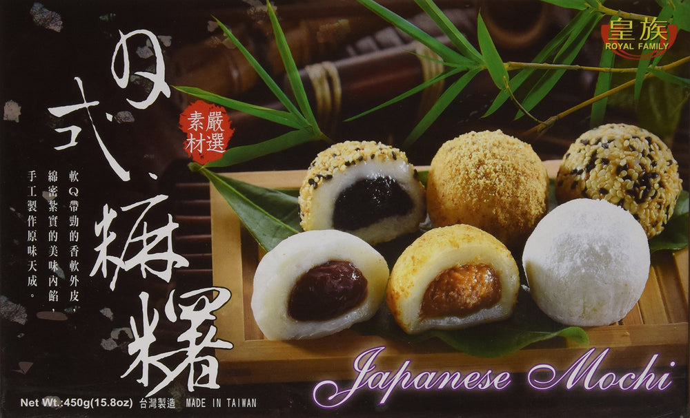 Royal Family empaque frontal de mochi daifuku surtidos muestra presentación conveniente