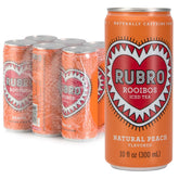 RUBRO lata frontal mostrando diseño y sabor durazno, apariencia refrescante