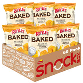 Ruffles Baked frente del empaque mostrando logo y sabor cheddar crema agria, facilita identificación