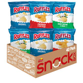 Ruffles paquete frontal mostrando 40 bolsitas, práctico para snacks