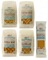 Rummo pack frontal mostrando los cinco formatos y beneficio de variedad