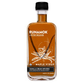 Runamok botella frente mostrando jarabe y vaina, apariencia premium