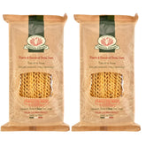 Rustichella d'Abruzzo paquete frontal mostrando pasta larga y rizada, auténtica