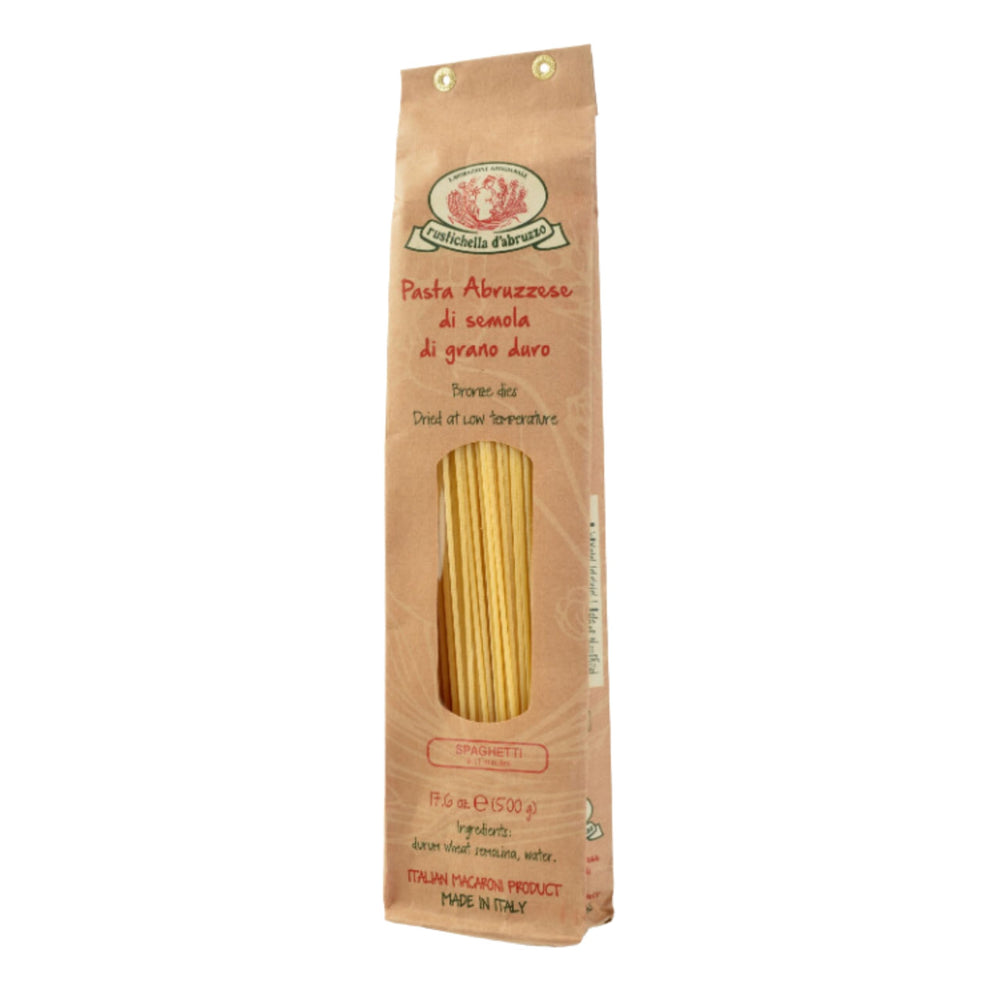 Rustichella d'Abruzzo paquete frontal mostrando 500g y etiqueta clara