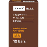 RXBAR frontal del empaque mostrando sabor mantequilla de cacahuete y chocolate, conveniencia inmediata