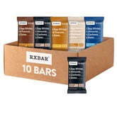 RXBAR frontal del pack variedad mostrando sabores y 10 barras, ideal para llevar