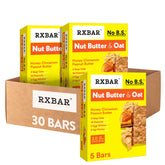 RXBAR caja frontal mostrando sabor Honey Cinnamon Peanut Butter y beneficio energético