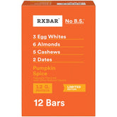 RXBAR empaque frontal mostrando caja de 12 barras y beneficio conveniencia