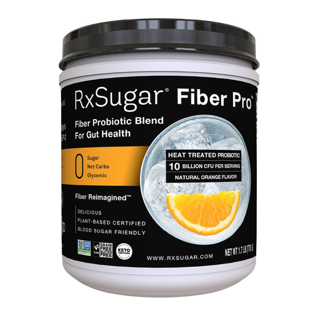 RxSugar mostrando frente del envase y beneficio de fibra prebiótica