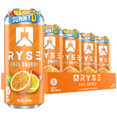 RYSE Up Supplements lata frontal SunnyD Tangy, impacto visual y energía