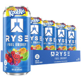 RYSE Up Supplements lata frontal Kool-Aid Tropical Punch mostrando sabor y beneficio energía