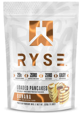 RYSE Up Supplements paquete frente con mezcla banana, rápido desayuno alto en proteína