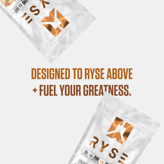 RYSE Up Supplements porción servida junto a una regla para visualizar tamaño