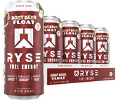 RYSE Up Supplements lata frente mostrando diseño y sabor root beer float beneficios energéticos