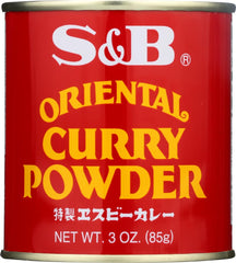 S & B curry powder lata frontal mostrando diseño y tamaño práctico
