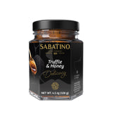 Sabatino Tartufi frasco frontal mostrando etiqueta y contenido gourmet