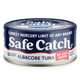 Safe Catch lata frontal mostrando diseño y ausencia de sal